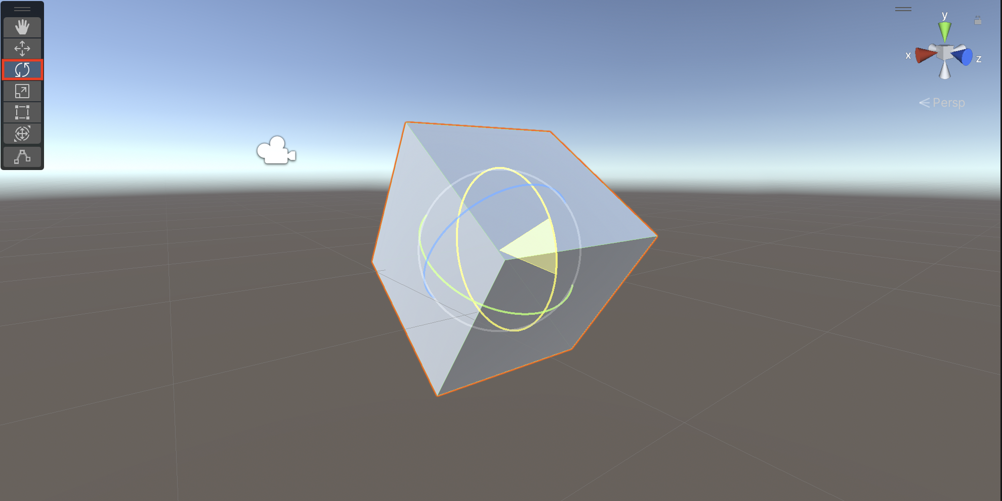 Using the Rotate Tool to Rotate a Game Object Along the X-Axis