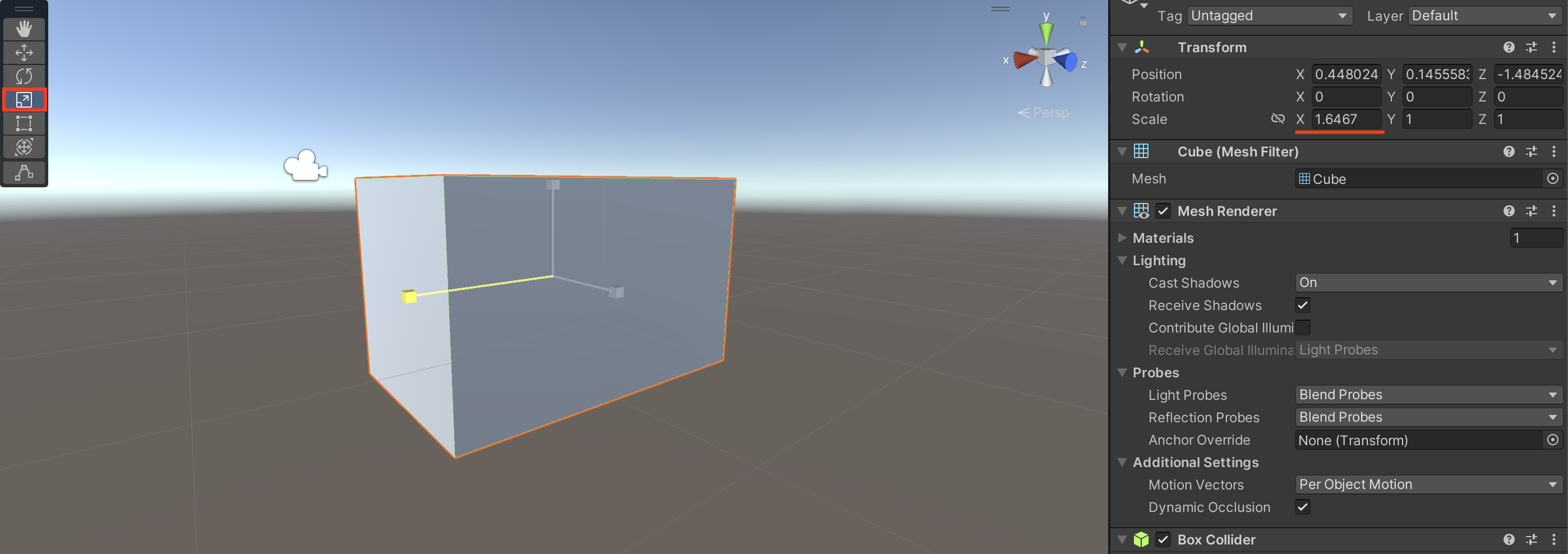 Using the Scale Tool to Scale a Game Object Along the X-Axis