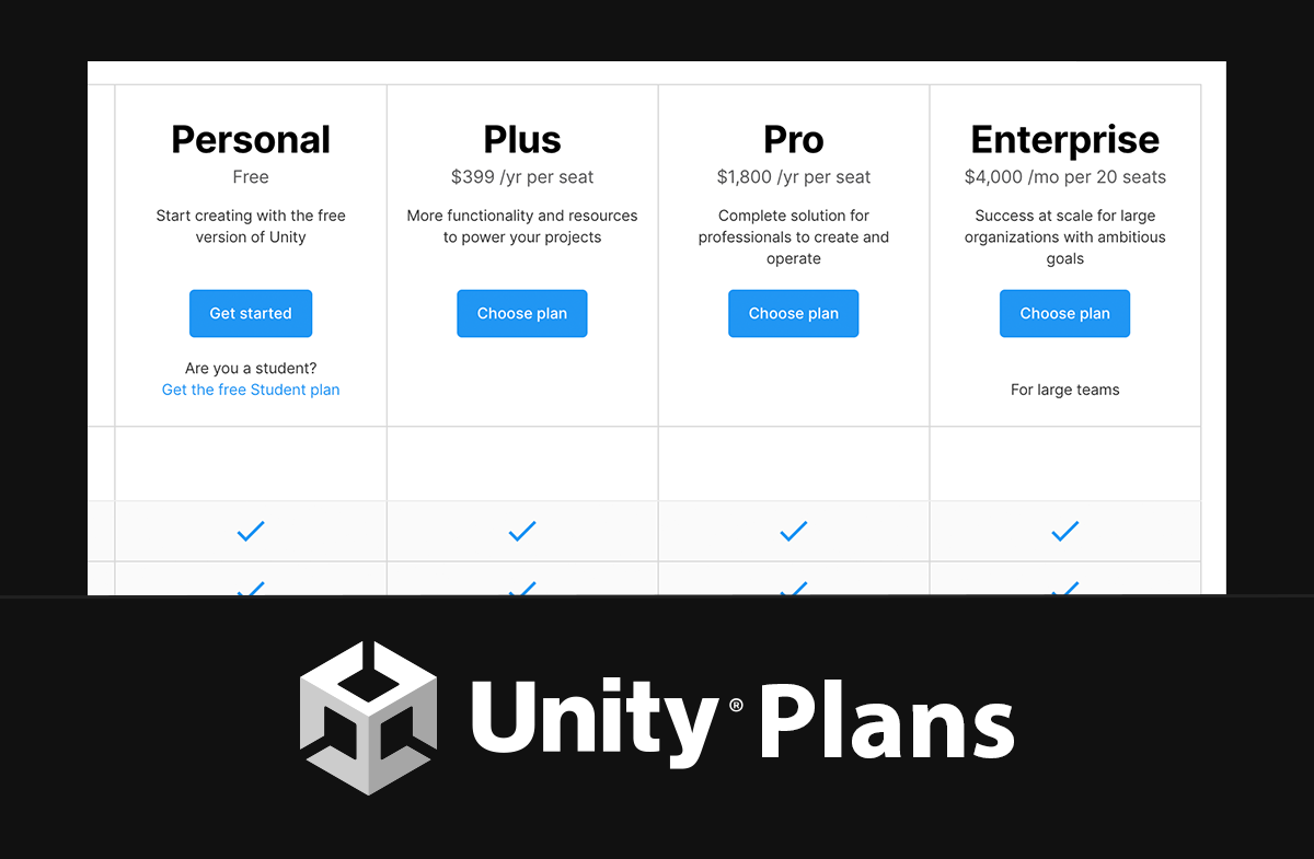 Types of Unity Plans Available and Which One to Select